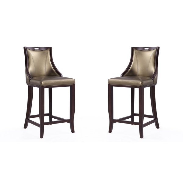 Manhattan Comfort Emperor Bar Stool in Bronze and Walnut (Set of 2) 2-BS008-BZ